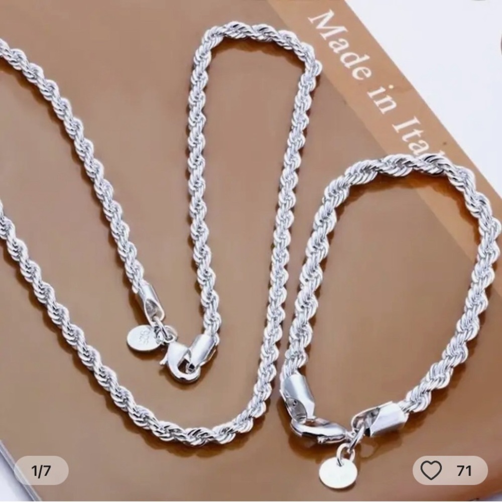 925 Silver ColorChain MaleTwisted Rope Necklace and Bracelets Fashion Me…